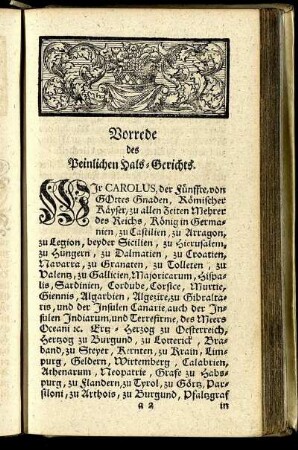 Vorrede des peinlichen Hals-Gerichts.