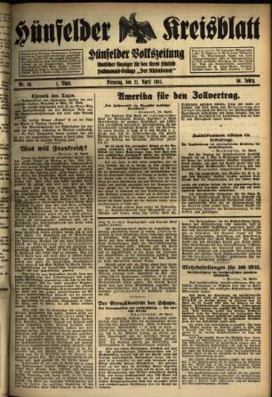 Erste Ausgabe vom Dienstag, den 21. April 1931.