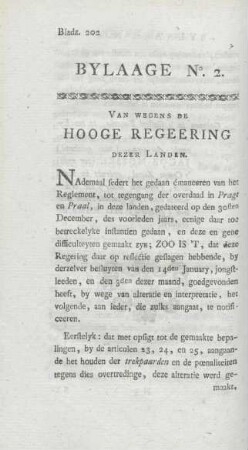 Bylaage No. 2. Van wegens de hooge regeering ...
