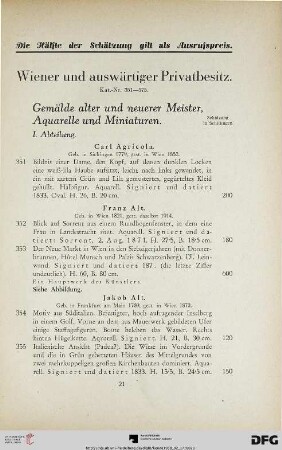 Gemälde alter und neuerer Meister, Aquarelle und Miniaturen I. Abteilung (Nr. 351-400)