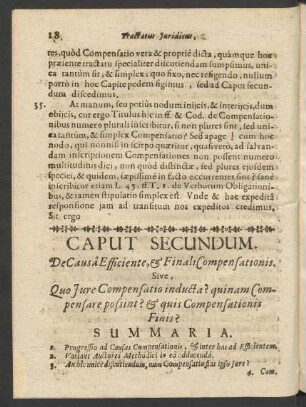 Caput Secundum. De Causa Efficiente, et Finali Compensationis.