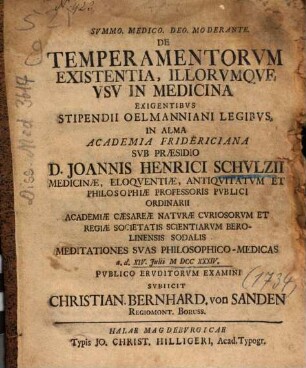 De Temperamentorvm Existentia, Illorvmqve Vsv In Medicina : Exigentibvs Stipendii Oelmanniani Legibvs ...