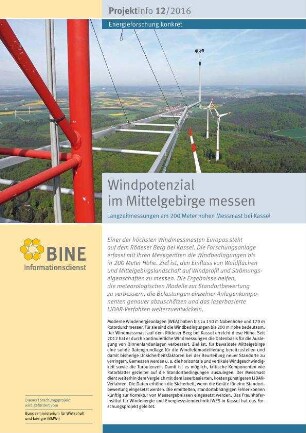 Windpotenzial im Mittelgebirge messen. Langzeitmessungen am 200 Meter hohen Messmast bei Kassel.