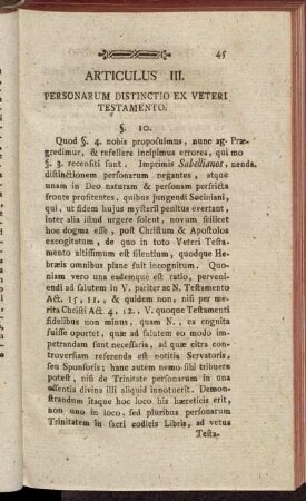 Articulus III. Personarum Distinctio ex Veteri Testamento.