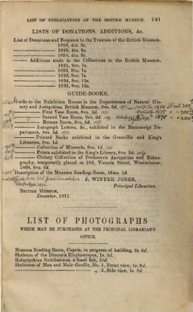 List of the British Museum publications, 1871