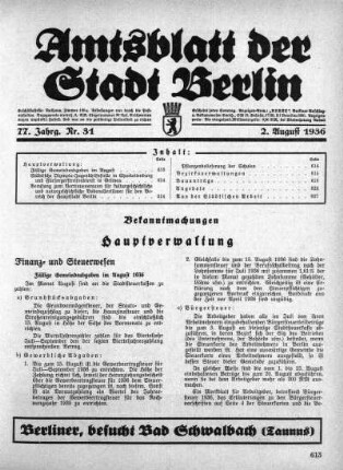 1936,31: Nr. 31, 2. August 1936