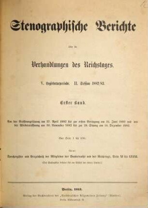 Verhandlungen des Reichstages. Stenographische Berichte. 68. 1882/83