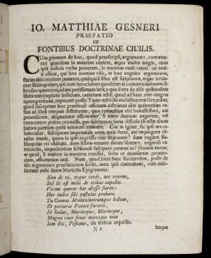 Jo. Matthiae Gesneri Praefatio De Fontibus Doctrinae Ciulis.