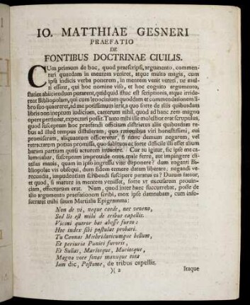 Jo. Matthiae Gesneri Praefatio De Fontibus Doctrinae Ciulis.
