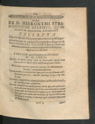 Ex D. Hieronymi Stridoniensis Operibus, Quae Scopum Nostrum Attingunt.