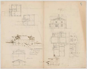 Thiersch, August ; München - Nymphenburg, Romanstr.; Wohnbebauung - Grundrisse, Ansichten, Details