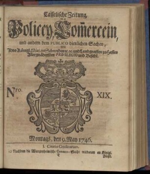 Nro. XIX, Montags, den 9. May 1746
