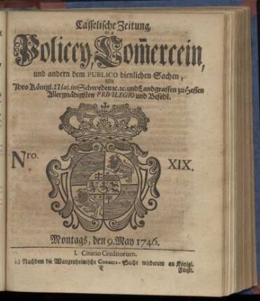 Nro. XIX, Montags, den 9. May 1746