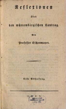 Reflexionen über den würtembergischen Landtag, 1