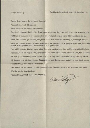 Maschinenschriftlicher Brief mit Unterschrift