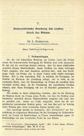 V. Homocentrische Brechung des Lichtes durch das Prisma.