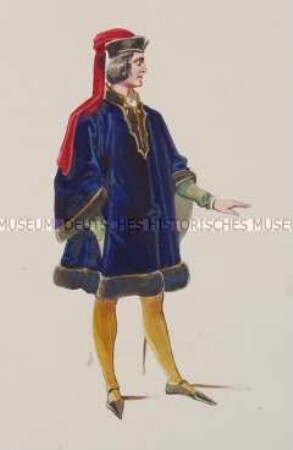 Mann im kurzen blauen Samtmantel mit Pelzbesatz - Tafel aus Franceschini/Kostümbilder (Kassette 1)