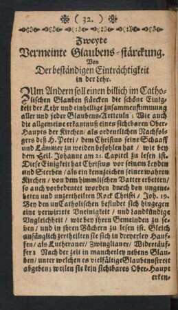 Zweyte Vermeinte Glaubens-stärckung. Von Der beständigen Einträchtigkeit in der Lehr.