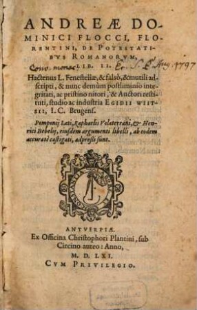 De potestatibus Romanorum lib. II