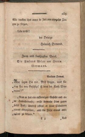 Zwey und funfzigster Brief. Sir Ambros Adler an Herrn Weymann.
