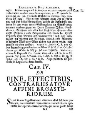 Caput IV. De fine, effectibus, contrariisatque affini ergasteriorum..