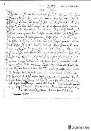 250: Brief von Karl Wilhelm Ramler an Johann Wilhelm Ludwig Gleim