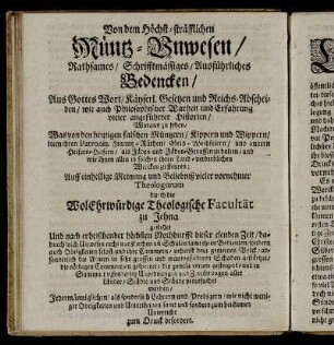 Von dem Höchst-sträflichen Müntz-Unwesen [...]