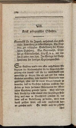 VIII. Kritik pädagogischer Schriften.