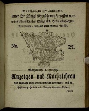No. 25. Montags, den 18ten Juny 1781.