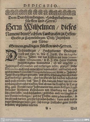Dem Durchleuchtigen / Hochgebohrnen Fürsten und Herrn/...