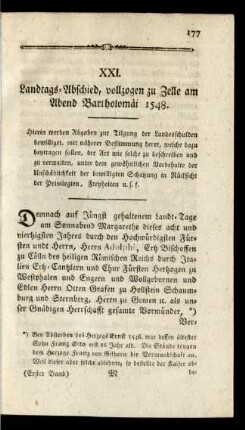 XXI. Landtags-Abschied, vollzogen zu Zelle am Abend Bartholomäi 1548.
