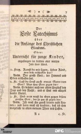 Der Erste Catechismus über die Anfänge des Christlichen Glaubens.