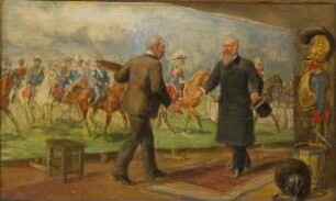 Prinzregent Luitpold besucht Louis Braun in dessen Atelier beim Malen der Frühjahrsparade auf dem Oberwiesenfeld