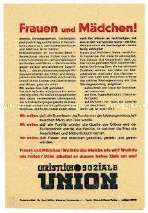 Propagandaflugblatt der CSU gegen "Unmoral, Ehrvergessenheit und Treulosigkeit"