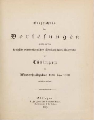 Vorlesungsverzeichnis 1889/90