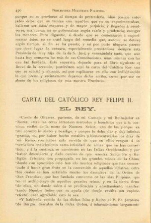 Carta del Católico Rey Felipe II. El Rey