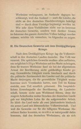 H. Die Deutschen Gewerke seit dem Dreißigjährigen Kriege