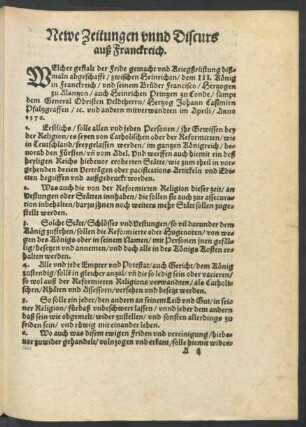 Newe Zeitungen unnd Discurs auß Franckreich.