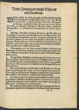 Newe Zeitungen unnd Discurs auß Franckreich.