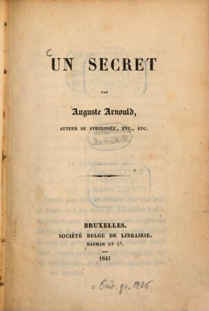 Un secret : par Auguste Arnould