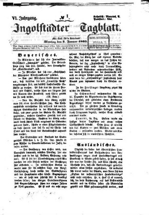 Ingolstädter Tagblatt. 1865,1, 1865, [1] = Jg. 6, Jan. - Juni
