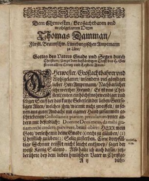 Dem Ehrnvesten/ Großachtbaren und wohlgelarten Herrn Thomas Damman/ [...]