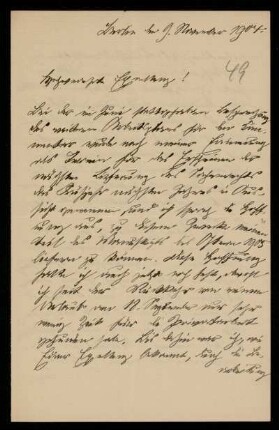 49: Brief von Max Greiff an Gottlieb Planck, Berlin, 9.11.1904
