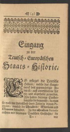 Eingang zu der Teutsch-Europäischen Staats-Historie.