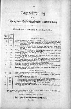 Tages-Ordnung, 7. Juni.1899