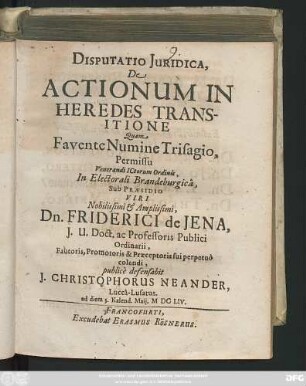 Disputatio Iuridica, De Actionum In Heredes Transitione