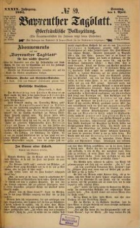 Bayreuther Tagblatt : Oberfränkische Volkszeitung. 1894,4/6 = Jg. 39