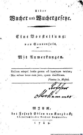 Uiber Wucher und Wuchergesetze : Eine Vorstellung ; Mit Anmerkungen