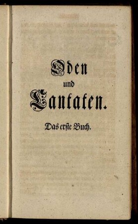 Oden und Cantaten. Das erste Buch
