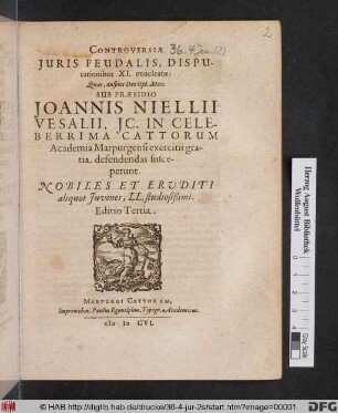 Controversiae Iuris Feudalis, Disputationibus XI. enucleatae